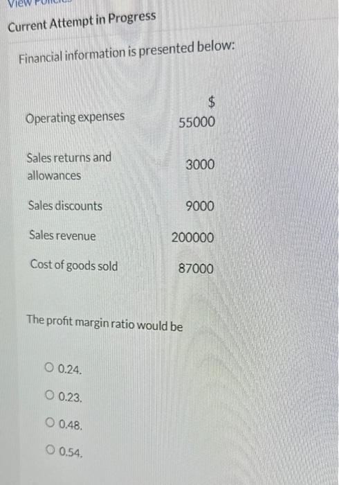  Current Attempt in Progress Financial information is presented below: The profit