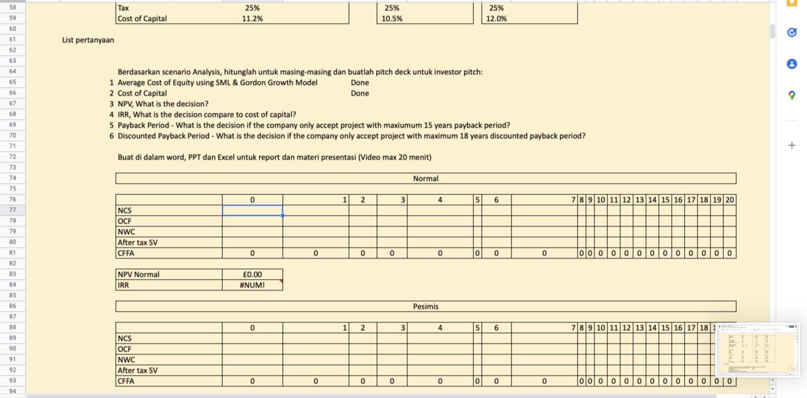 Usia pakai Theme Park Tax Scenario Revenue Price Quantity Cost FC VC