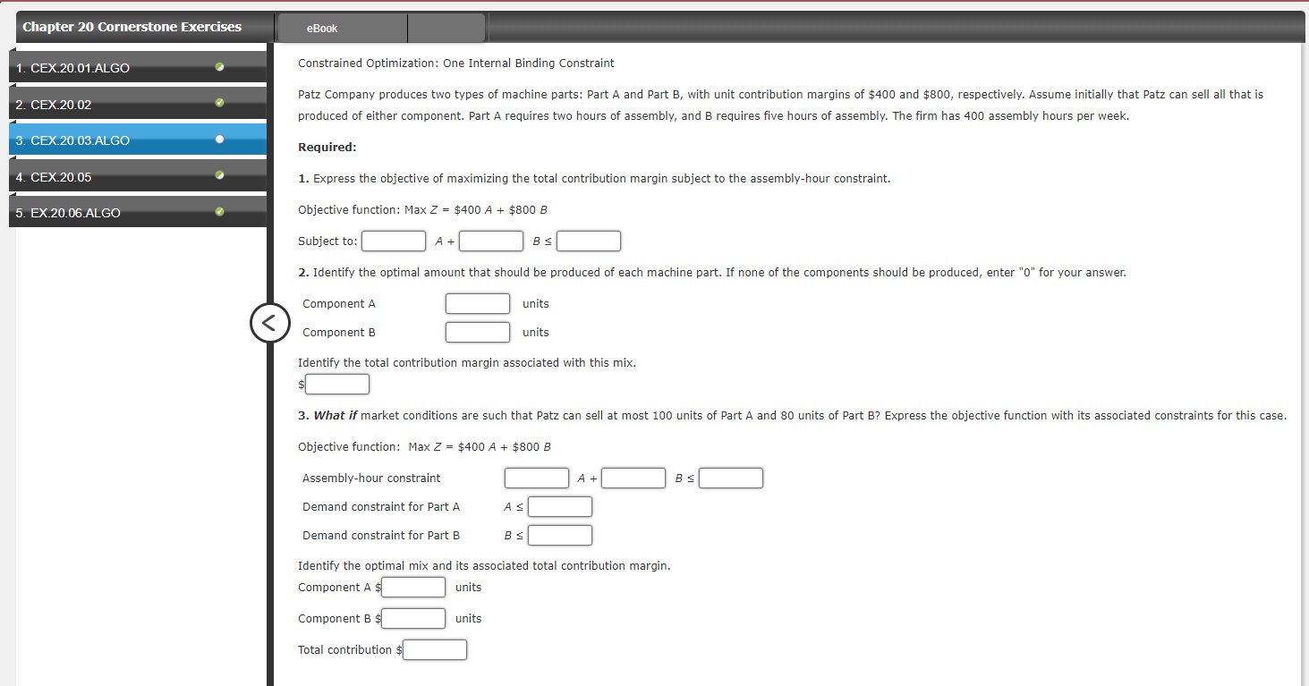 Constrained Optimization: One Internal Binding Constraint Patz Company produces two types
