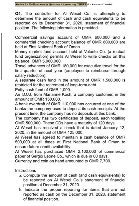  Section B - Medium Answer Questions - Answer any THREE 52
