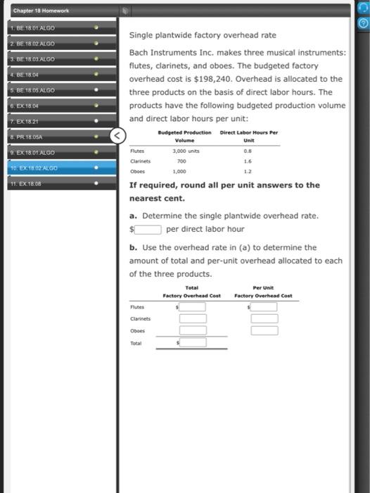 C Chapter 18 Homework 1. BE 18.01 ALGO 2 BE 18.02.