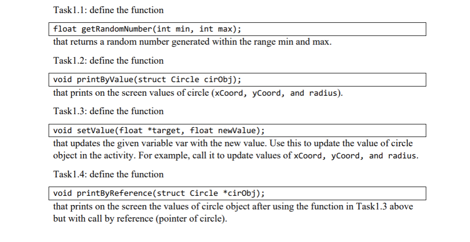 code Than This program firstly initializes an object of struct Circle with