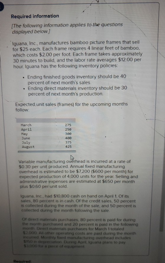 same question just bottom part, fill in the blanks Required information