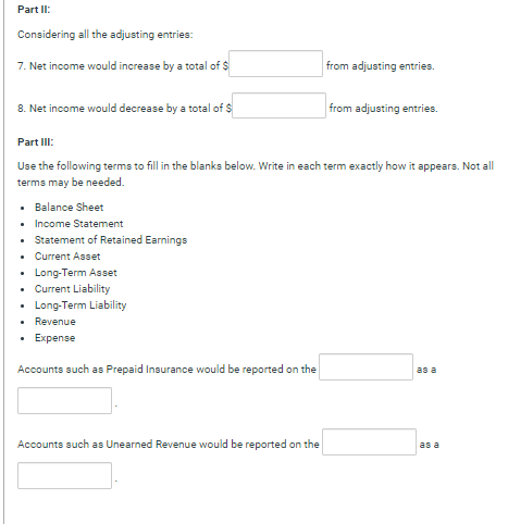 balances changed as follows (assume balances are at their normal balance): Account