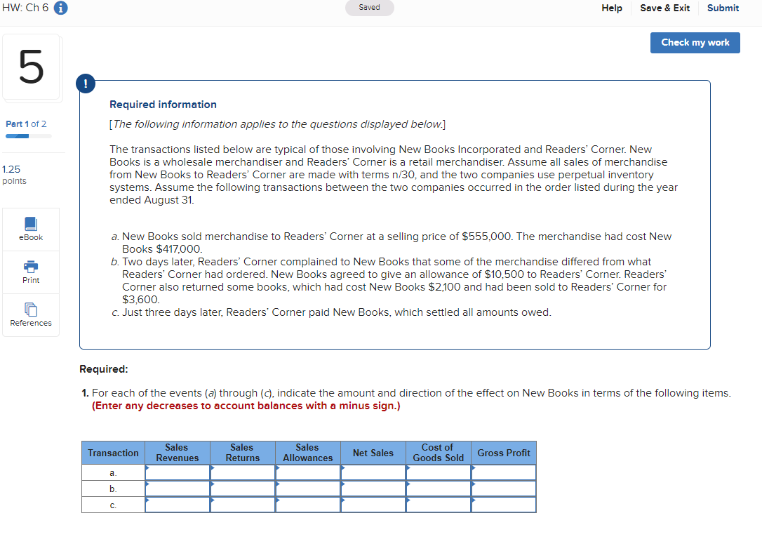  HW: Ch 6 Saved Help Save & Exit Submit Check my