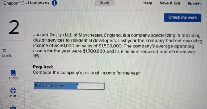  Chapter 10 - Homework Saved Help Save & Exit Submit Check
