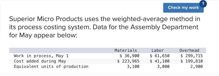 clear organized complete answer please Check my work Superior Micro Products uses