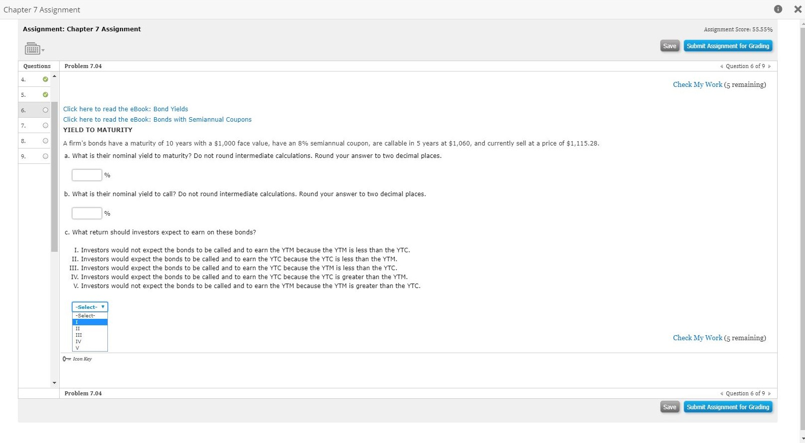  Chapter 7 Assignment Assignment: Chapter 7 Assignment Assignment Score: 55.55% Save