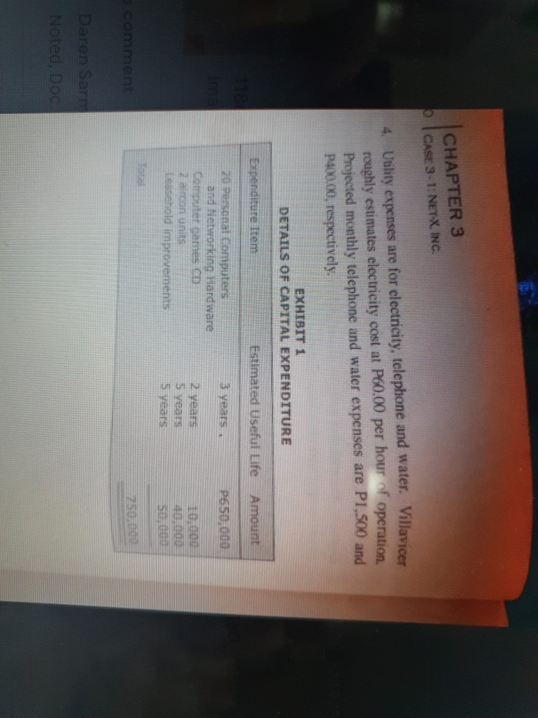  CHAPTER 3 CASE 3.1: NETX.INC 4. Utility expenses are for electricity,