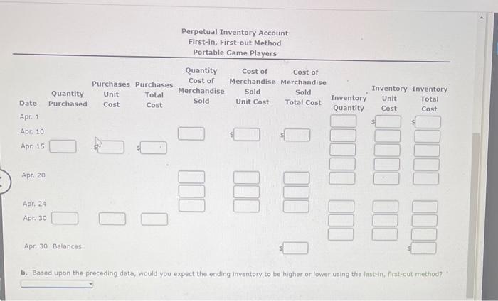portable game players are as follows: The business maintains alperpetual inventory system,