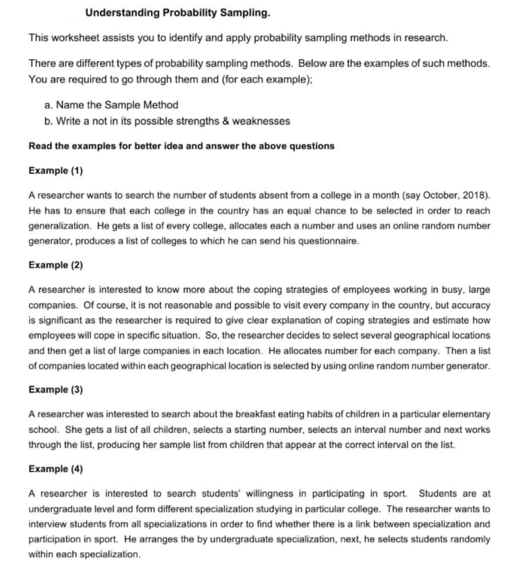 This question of research methodology course... please help Understanding Probability Sampling.