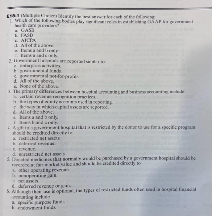  hi, please help with E18-1 it is 10 multiple choice questions.