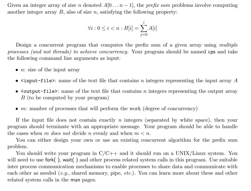  Given an integer array of size n denoted AO...n-1), the prefir