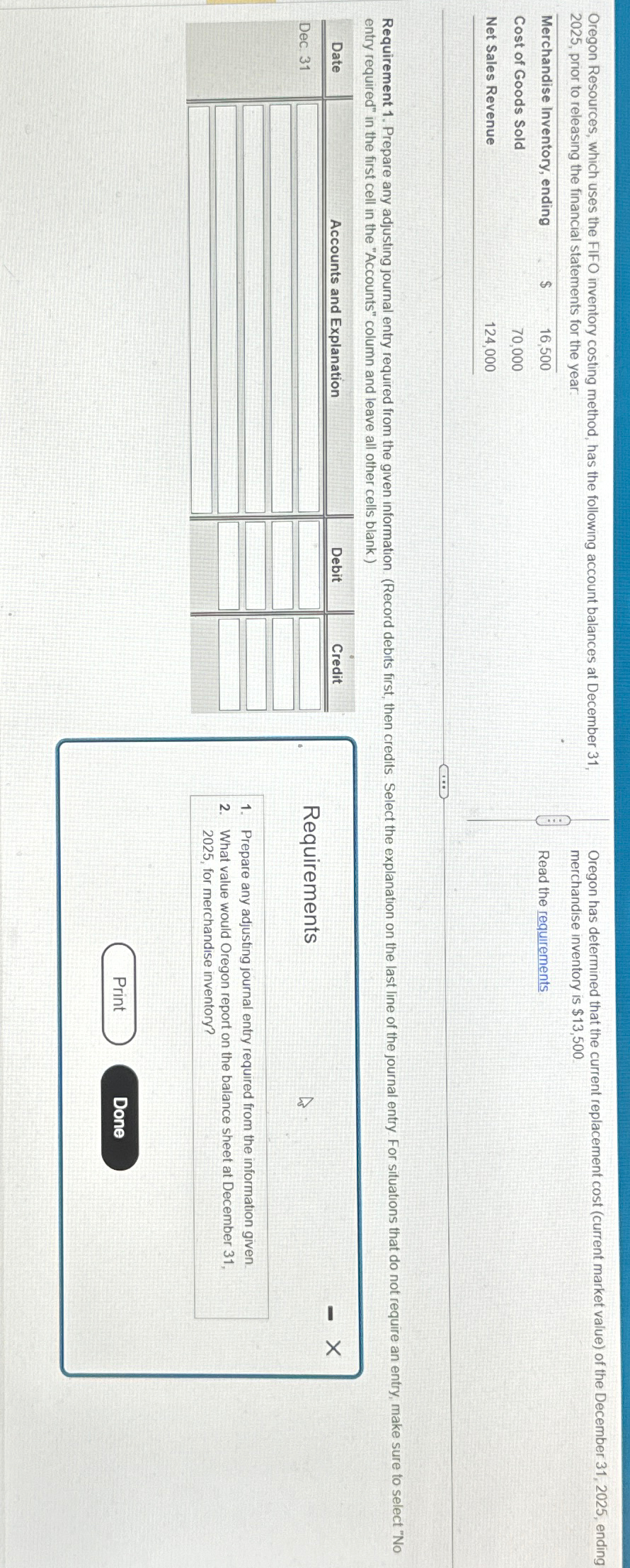  Oregon Resources, which uses the FIFO inventory costing method, has the
