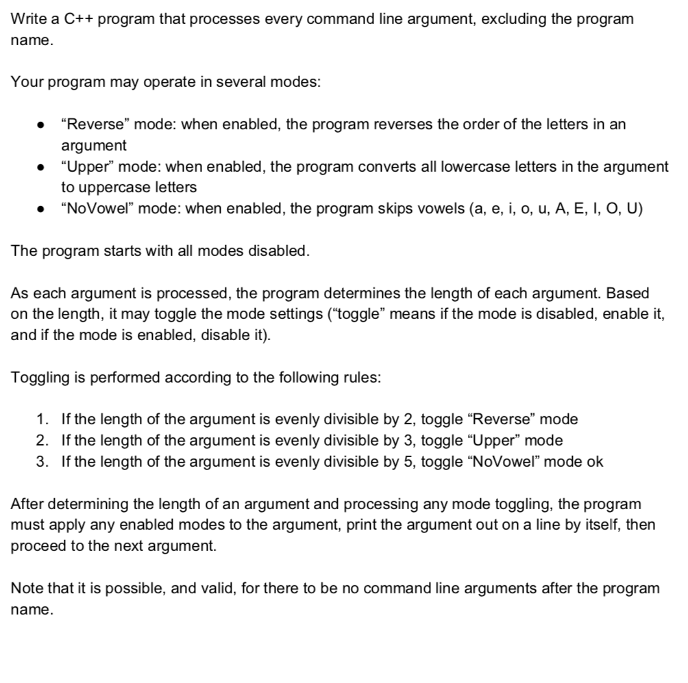  Write a C++ program that processes every command line argument, excluding