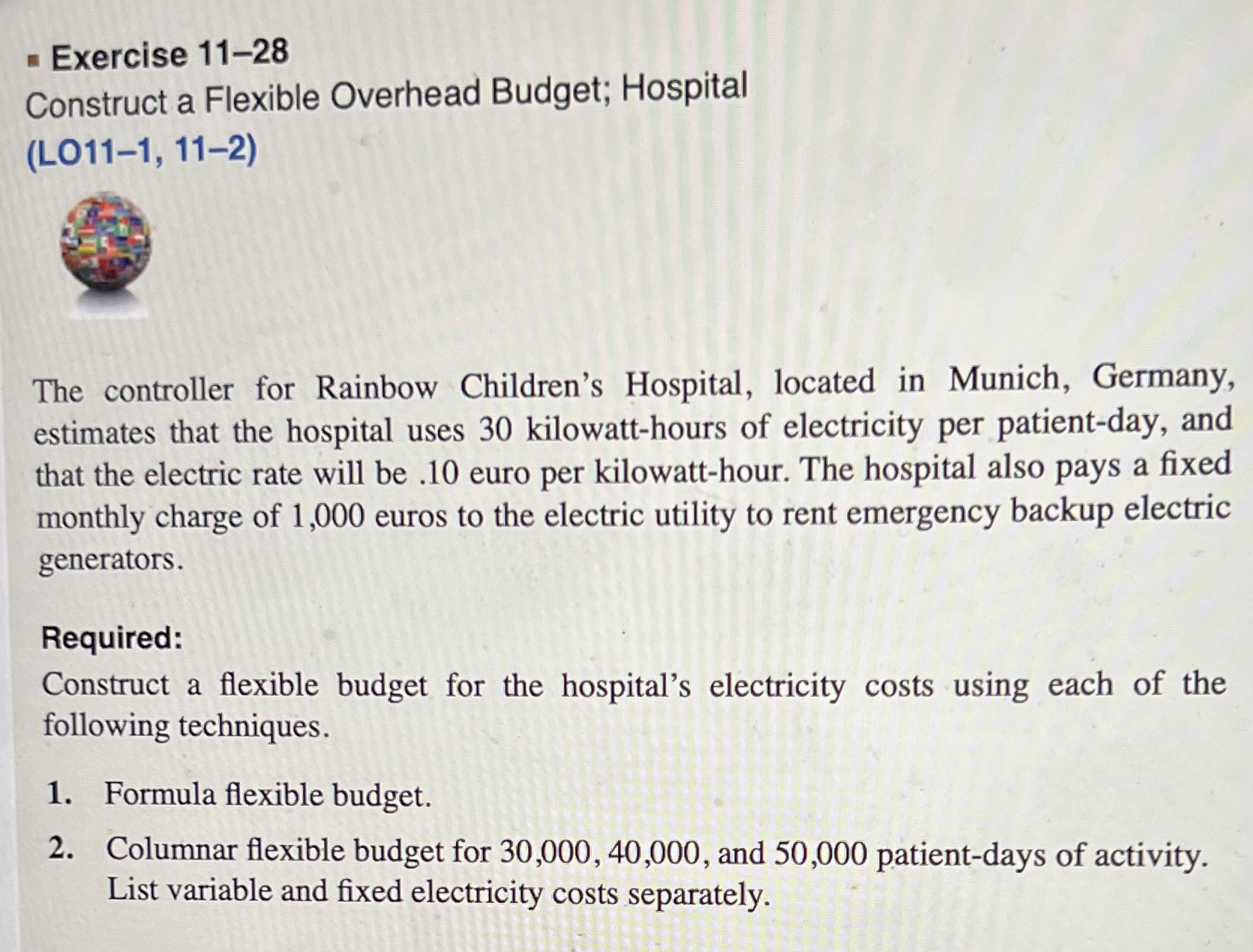  Exercise 11-28 Construct a Flexible Overhead Budget; Hospital (LO11-1,11-2) The controller