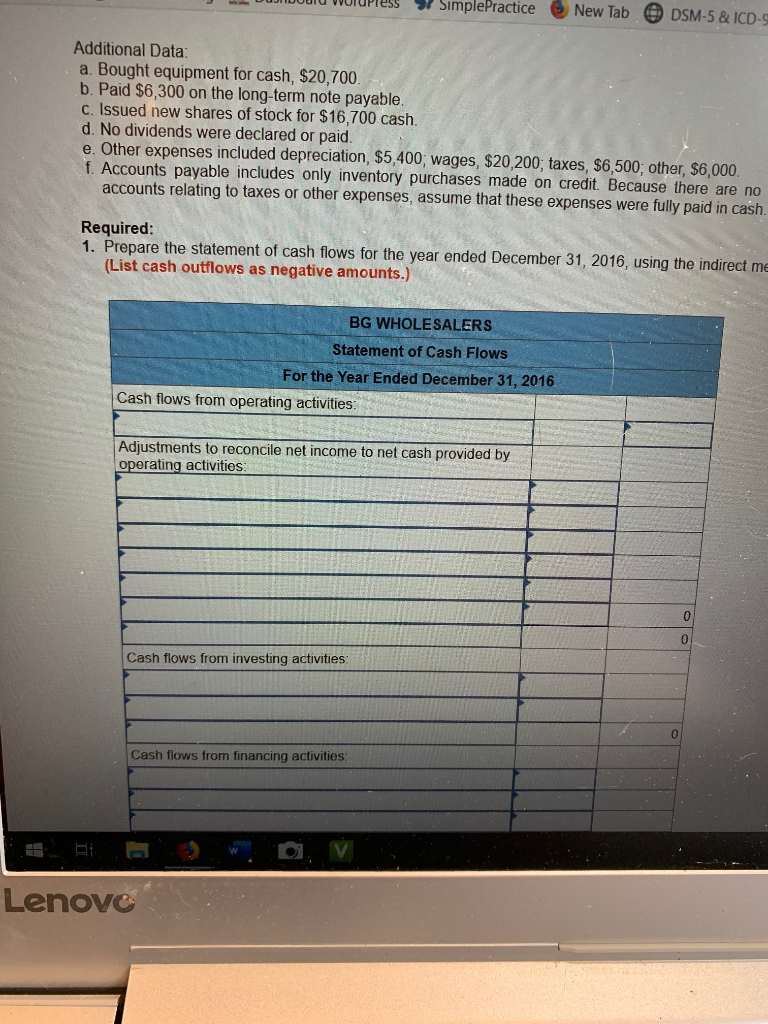 ICD-9-CM a... BG Wholesalers is developing its annual financial statements at December