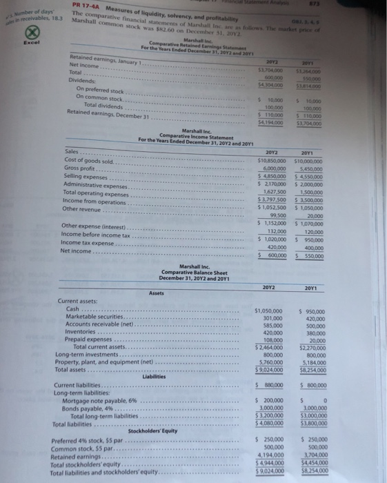 5. Number of days sales in receivables 6. Inventory turnover 7. Number