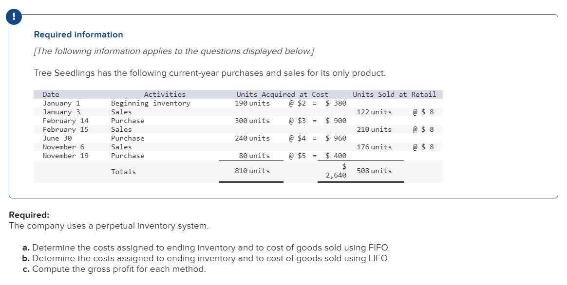 Please help me fill out these tables. Required information [The following information