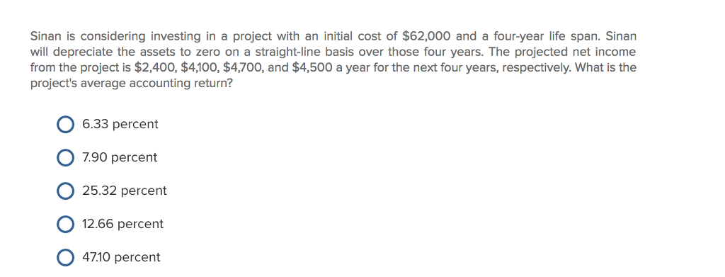  Sinan is considering investing in a project with an initial cost