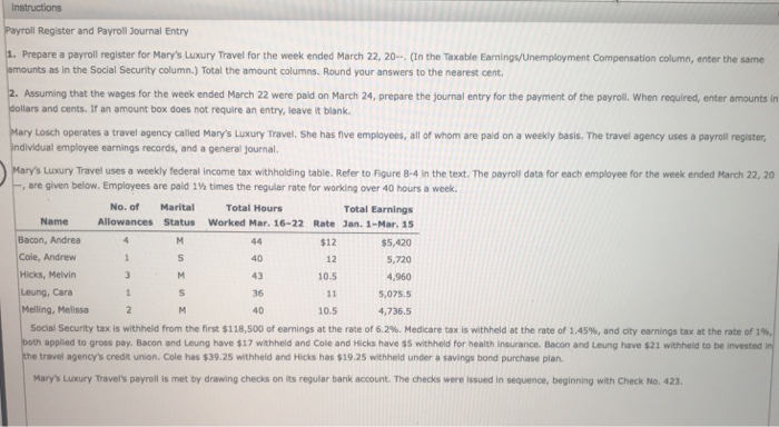  Prepare a payroll register and the journal entry for the payment