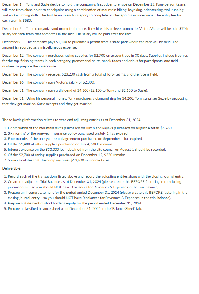 help! Great Adventures Comprehensive Problem: Tony and Suzie graduate from college in