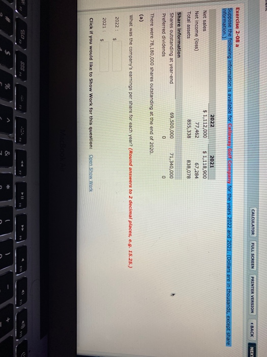  CALCULATOR FULL SCREEN PRINTER VERSION BACK NEXI Exercise 2-08 a Suppose