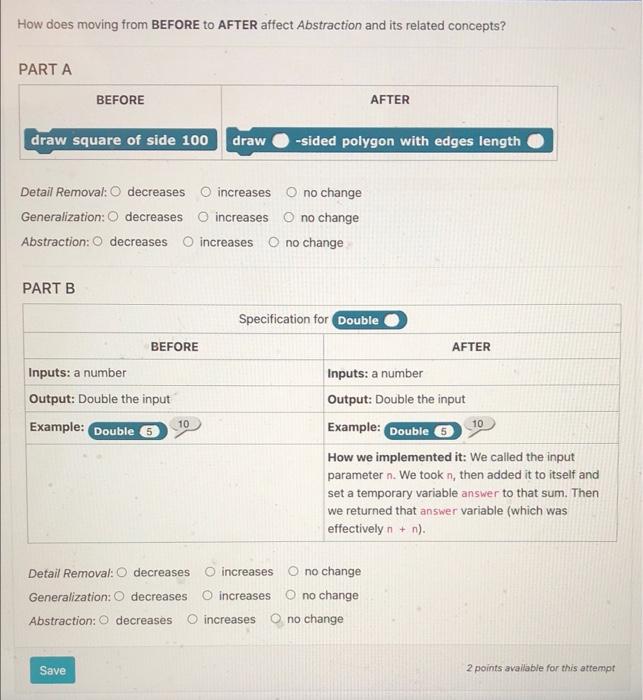 4 How does moving from BEFORE to AFTER affect Abstraction and its