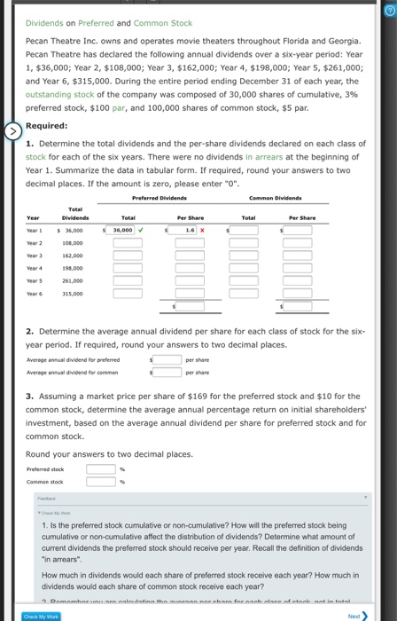 please solve it step by step Dividends on Preferred and Common Stock