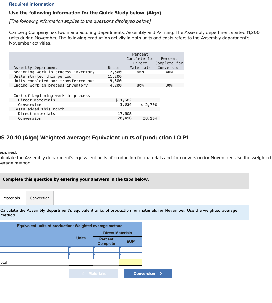  Required information Use the following information for the Quick Study below.