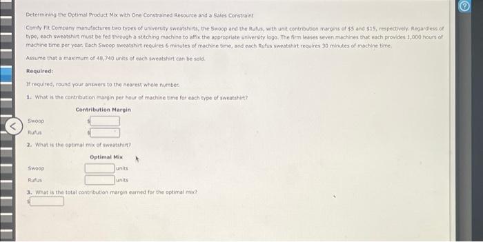  Determining the optimal Product Mix with One Constrained Resource and a