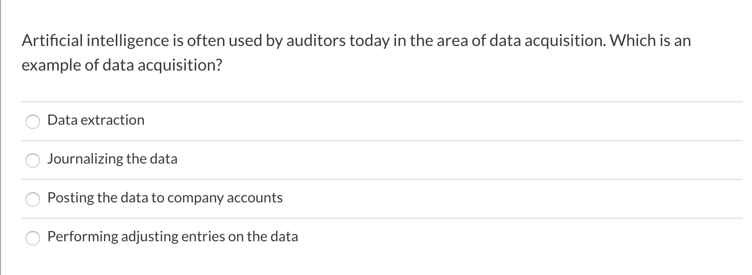  Artificial intelligence is often used by auditors today in the area