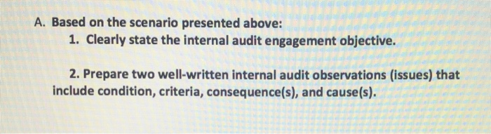 Manufacturing Company's senior management asked the internal audit function to conduct an