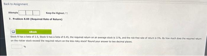 beta coefficient for stock L that is consistent with equilibrium: fL=8.5%; ref