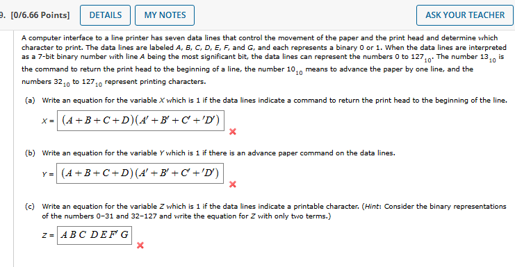  A computer interface to a line printer has seven data lines