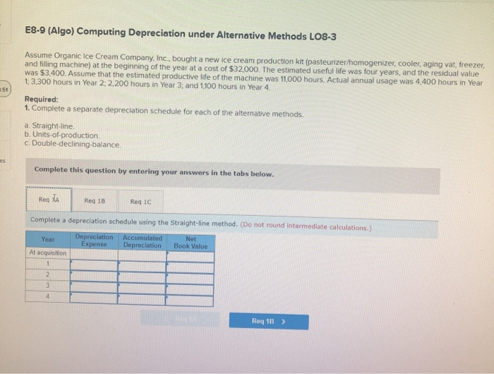  E8-9 (Algo) Computing Depreciation under Alternative Methods LO8-3 1:51 Assume Organic