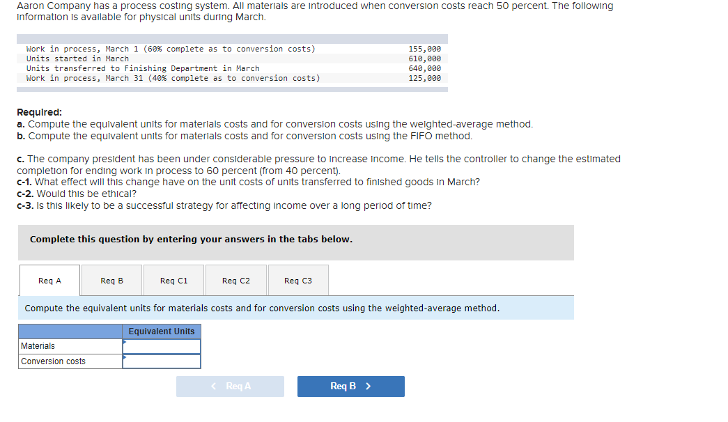  Aaron Company has a process costing system. All materials are introduced