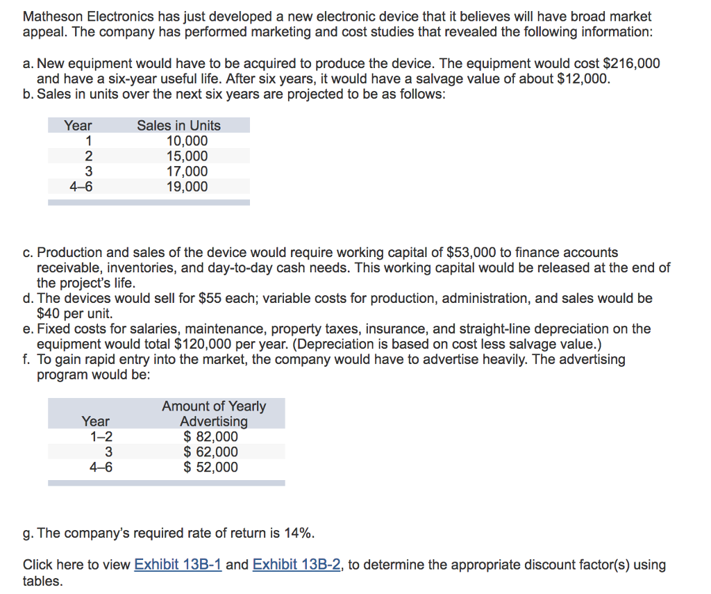  Matheson Electronics has just developed a new electronic device that it