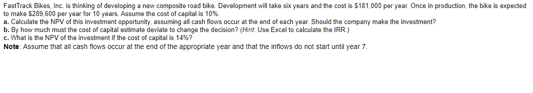 FastTrack Bikes, Inc. is thinking of developing a new composite road