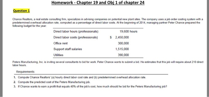  Homework-Chapter 19 and Obj 1 of chapter 24 Question 1 Chance