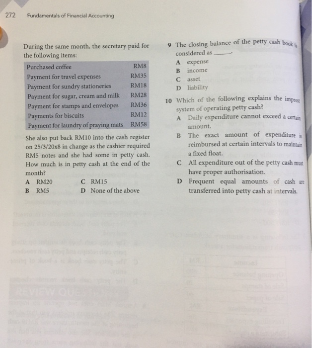 period vehicle D utility bills the following questions. A petty cash float