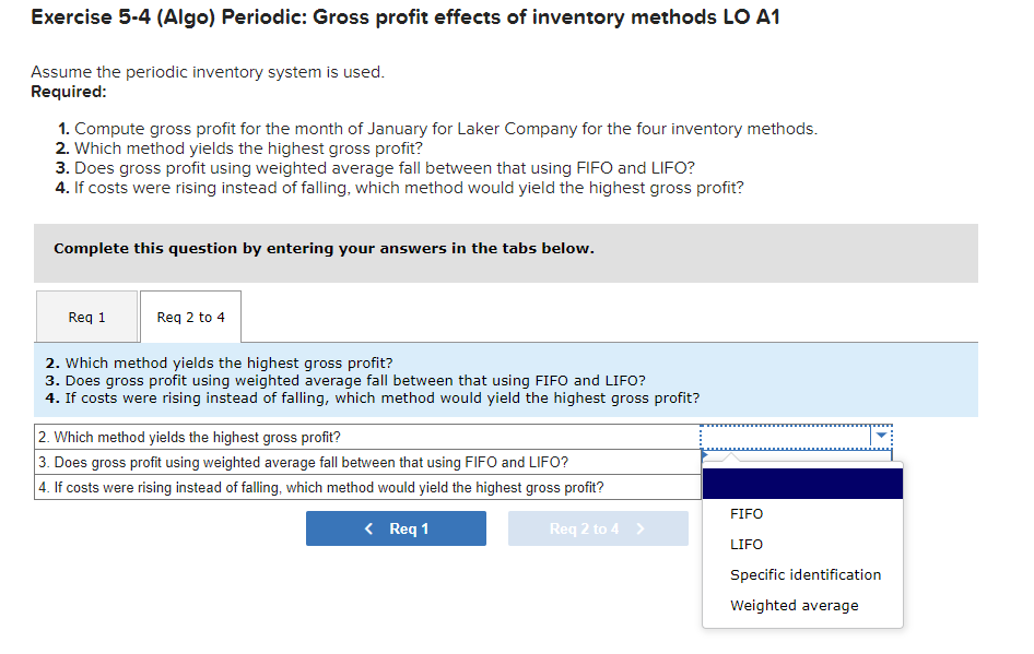 displayed below.] Laker Company reported the following January purchases and sales data