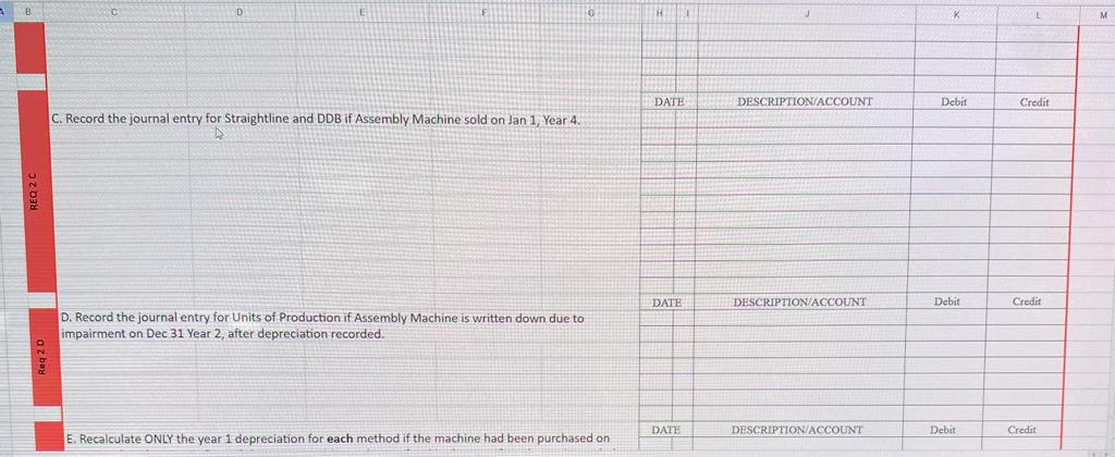 Record the journal entry for Straightline and DDB if Assembly Machine sold
