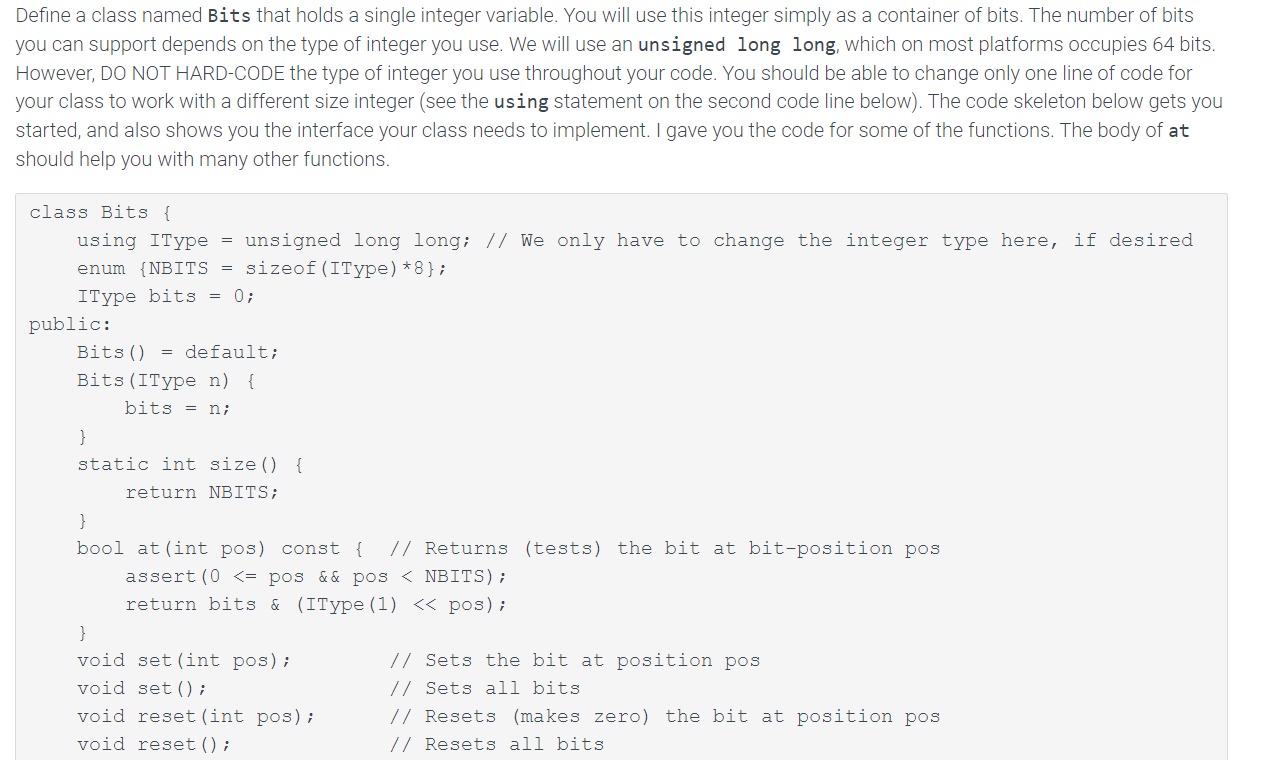 Project 3: Bits. This is in C++ code and I have seen