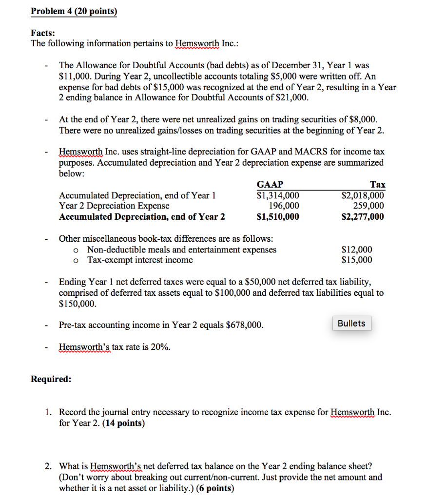 Will Rate back: Problem 4 (20 points) Facts: The following information pertains