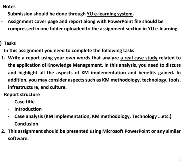 Notes - Submission should be done through YU e-learning system. -