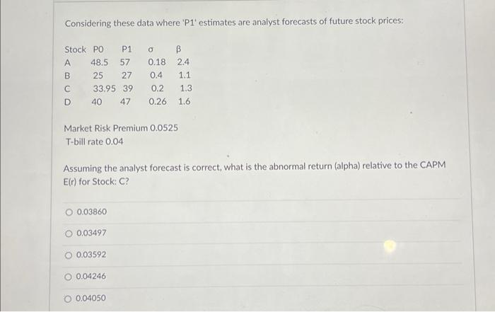  Considering these data where 'P1' estimates are analyst forecasts of future