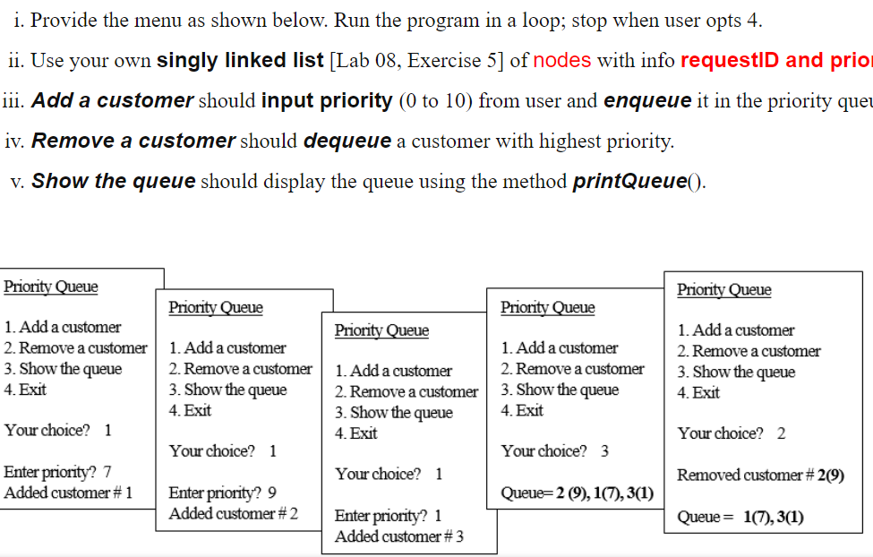 in Java i. Provide the menu as shown below. Run the program