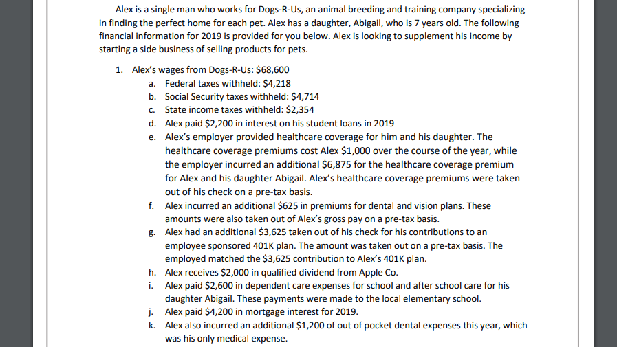 This is a tax return project and I need to complete