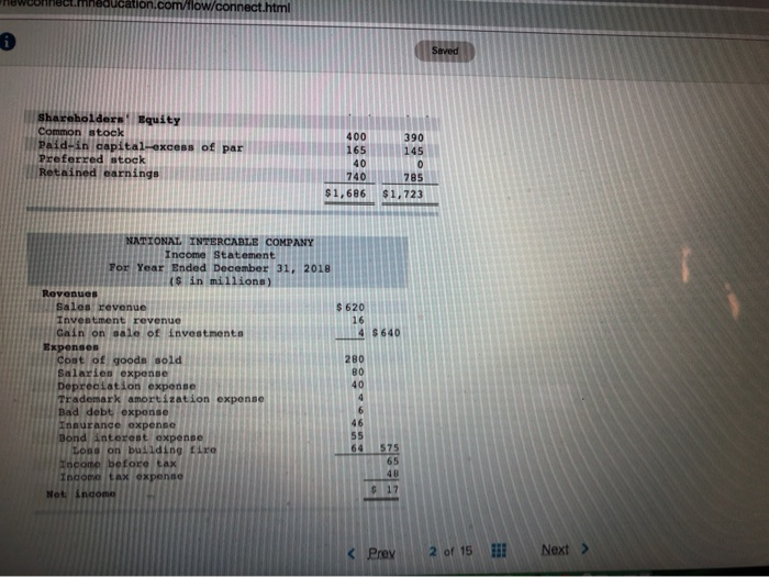 statement of income for 2018 are given below for National Intercable Company.
